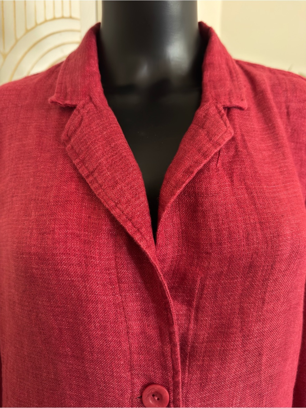Eileen Fisher 100% Linen Raspberry Red Long Jacket | Chic Lightweight Layer - Picture 9 of 17